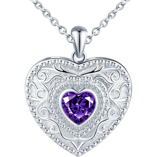 Collier Mdaillon En Forme De C?ur Pour Femme En Argent Sterling 925 Avec Pendentif En Forme De C?ur Et Zircone Cubique[X5972]