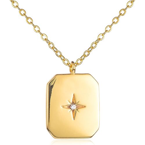 Collier Mdaillon Pour Femme Et Jeune Fille, Chane Et Pendentif Rectangle Avec Une Pierre En Zircon, Chane Et Pendentif Rectangulaire Poli, Bijoux Femme Avec Pochette Cadeau[X3152]