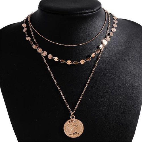 Collier Multi-lments  Disque Pour Femmes, Combinaison De Plusieurs lments, Pendentif De Portrait Vintage, Bijoux De Couleur Or Et Argent