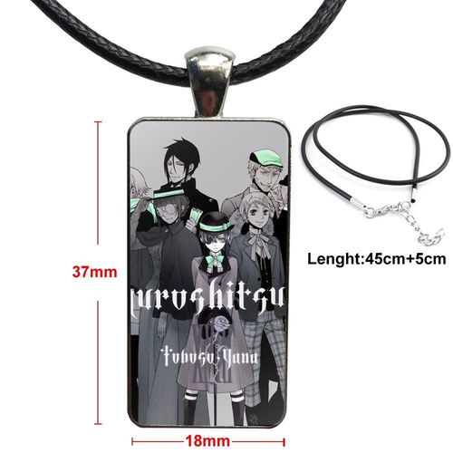 Collier Noir Pour Hommes Et Femmes, Longue Chane Avec Rectangle,  La Mode