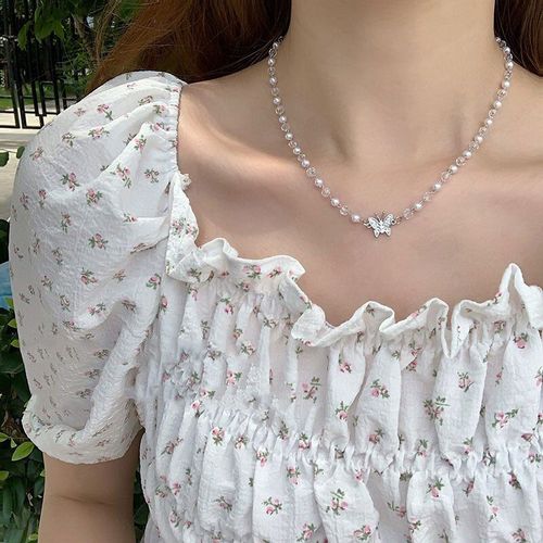 Collier Papillon En Perles De Cristal Pour Femmes, Nouveau Design Tendance, Simple, Classique, Chane  Clavicule, N1369