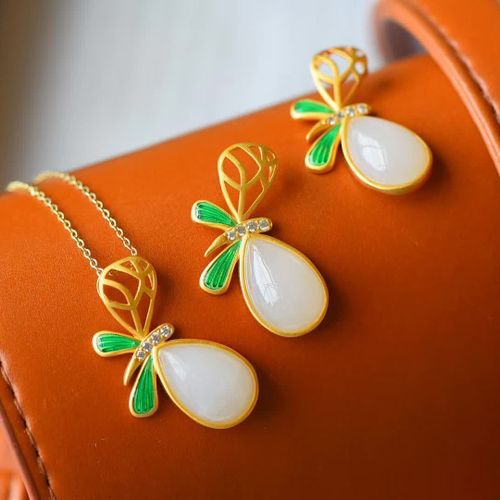 Collier Papillon Pour Femmes, Chane  Clavicule, En Argent, Dor, Pendentif En Jade Hotian, Jue Suet, Boucles D'oreilles Papillon De Style Rtro, S925