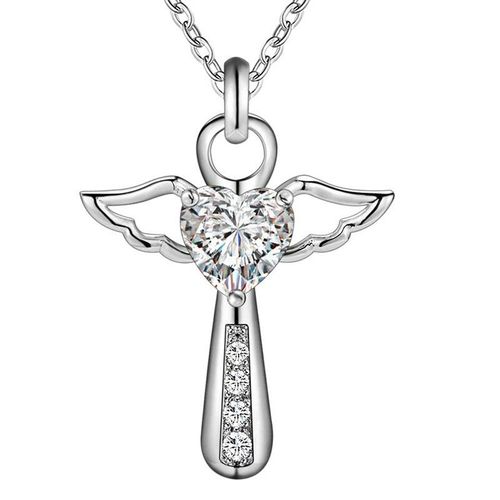 Collier Pendentif Ailes D'ange En Forme De CUr Pour Femmes, Chane De Clavicule En Zircon Violet Cristal, Bijoux  La Mode