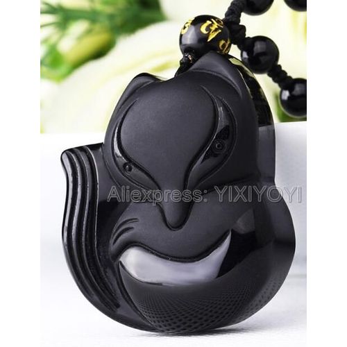 Collier Pendentif Amulette En Obsidienne Noire, 43x38mm 36x32mm, Fait  La Main Chinois, Sculpt  La Main, Porte-Bonheur, Mignon, Renard Amulette, Bijoux Tendance Pour Femmes Et Hommes
