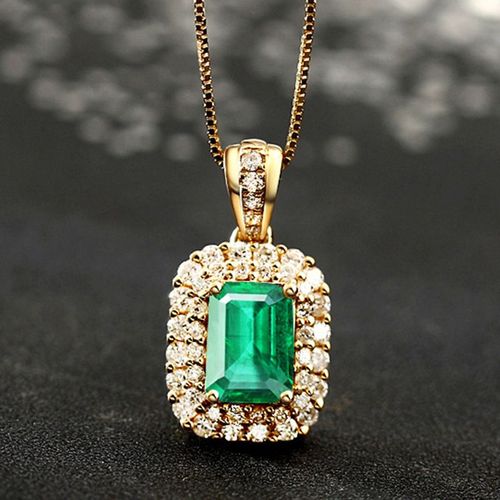 Collier Pendentif Au Trsor Color Tourmaline De Simulation De Pierres Prcieuses meraude Haut De Gamme Plaqu Or Jaune 18 Carats Pour Femme Lvn4861