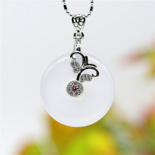 Collier Pendentif Boucle De Scurit En Argent 925, Bijou En Jade Vert Naturel, Calcdoine Papillon, Amulette  La Mode, Cadeaux Pour Femmes