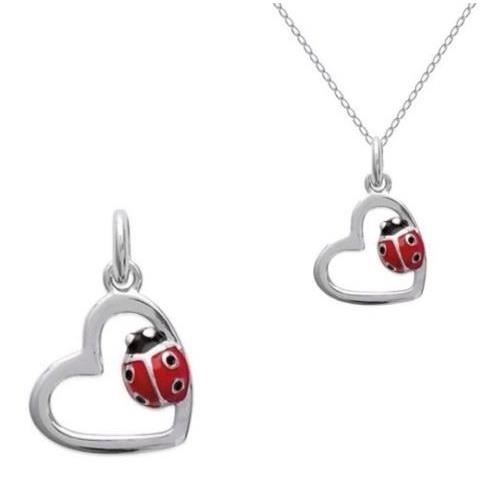 Collier Pendentif CUr Coccinelle En Argent Massif 925/000 Rhodi Bijou Enfant