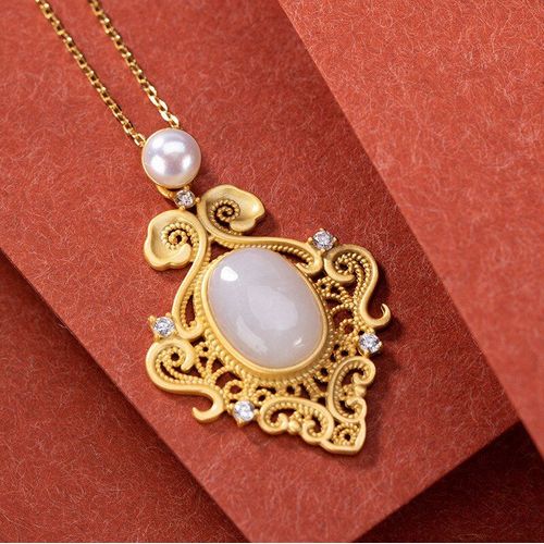 Collier Pendentif De Crateur En Jade Htien Naturel, Style Chinois, Palais Rtro Unique, Charme Artisanal En Or Ancien, Bijoux Pour Femmes