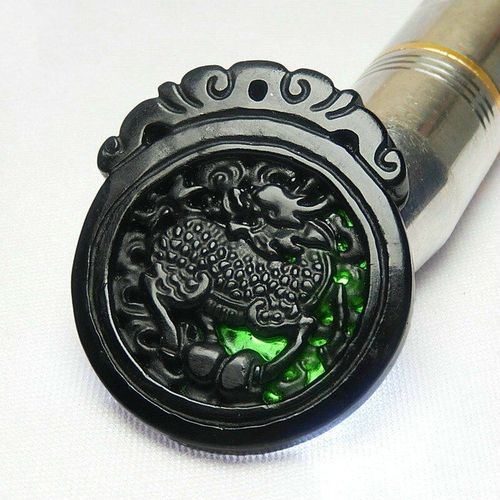 Collier Pendentif Dragon Kirin En Jade Naturel Noir Vert, Bijou Amulette Sculpt  La Main En Obsidienne,  La Mode, Cadeaux Pour Hommes Et Femmes