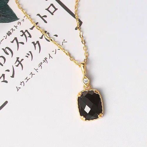 Collier Pendentif En Agate Noire Pour Femme, Bijou De Luxe, Original Et Lger, Style Rtro, Breloque Noble, En Argent