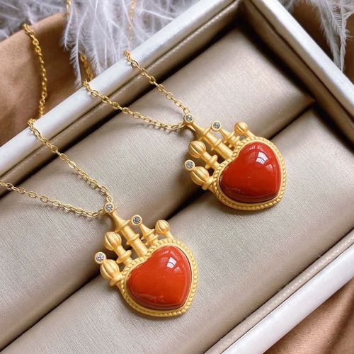 Collier Pendentif En Agate Rouge Du Sud, Design De Chteau De Conte De Fes, En Argent Sterling S925,  La Mode, Simple Et Givr