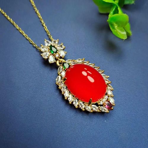 Collier Pendentif En Argent 100% Naturel Pour Femmes, Pierre De Jades, Amulette Incruste De Cornaline Rouge, Calcdoine Rouge, Cadeaux, Breloques, Bijoux, 925