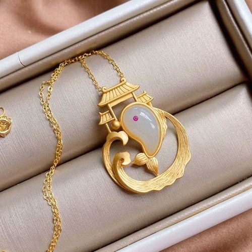Collier Pendentif En Argent Incrust De Jade Blanc Htian Naturel, Bijoux Artisanaux De Luxe Pour Femmes, Or De Sable Unique Et Lger