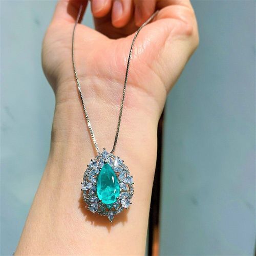 Collier Pendentif En Argent Sterling 925, Pierre De Tourmaline Bleue Paraiba, Aigue-Marine, Diamants De Laboratoire, Bague, Ensembles De Bijoux De Mariage Pour Femmes