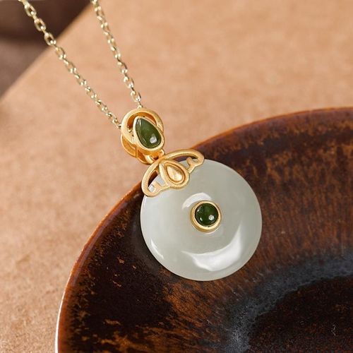 Collier Pendentif En Argent Sterling S925 En Jade Naturel Hetian, Boucle De Paix, Plaqu Or, Jaspe Incrust, Rtro, Facile  Assortir, lgant, Nouveau