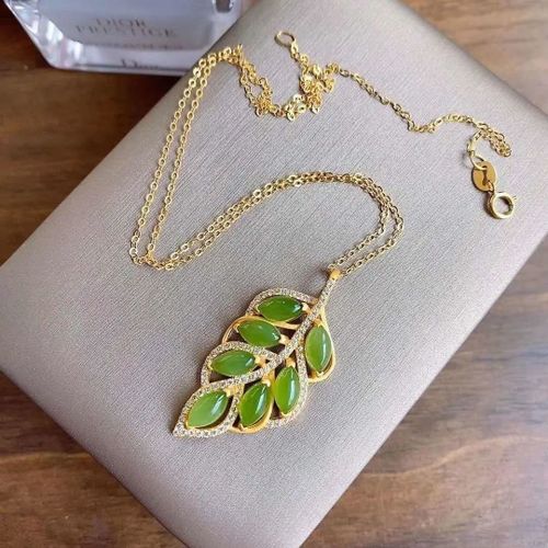 Collier Pendentif En Feuille De Jaspe Hetian Naturel, Rtro Chinois Unique, Artisanat En Or Ancien, Bijoux Frais Et lgants Pour Femmes