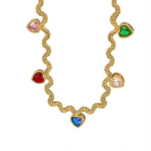 Collier Pendentif En Forme De C?ur Color En Zircon, Chane De Clavicule En Laiton Au Design Personnalis