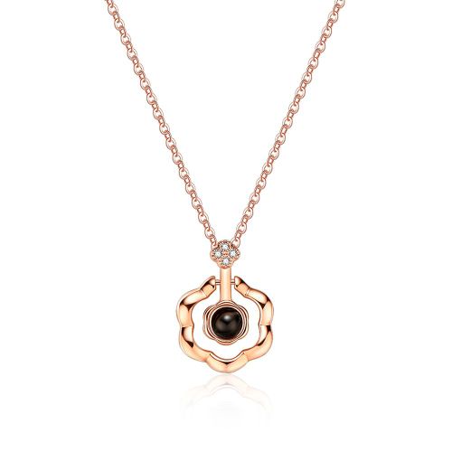 Collier Pendentif En Forme De Fleur, Collier De Projection, 100 Langues, Je T'aime, Bijoux Cadeau (Or)