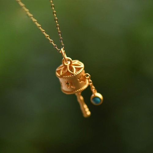 Collier Pendentif En Forme De Gobelet Turquoise Naturel Pour Femme, Bijou En Argent, Style Chinois, Rtro, Unique, Ancien, En Or
