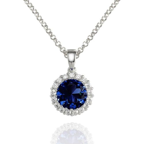 Collier Pendentif En Halo Rond Serti D'une Pierre Bleue, Rouge, Verte Ou Bleu Ciel, Chane Et Pendentif En Entourage Pour Femme Et Jeune Fille, Collier Femme Avec Une Pierre De Couleur[X3282]