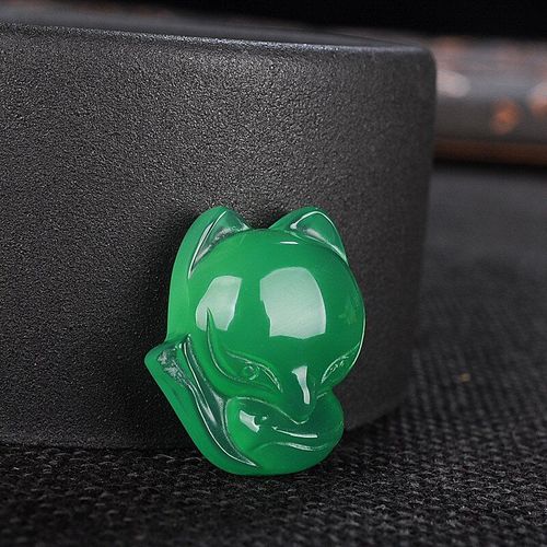 Collier Pendentif En Jade D'agate Verte Naturelle, Pendentif En Renard, Calcdoine Sculpte, Bijoux Amulette  La Mode Pour Hommes Et Femmes, Porte-Bonheur