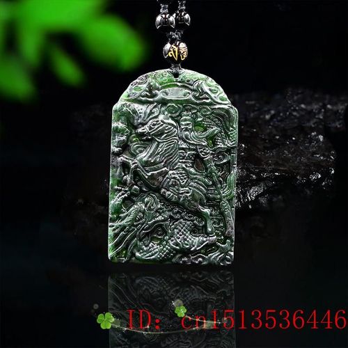 Collier Pendentif En Jade Guangong, Breloque Naturelle, Cheval Noir Et Vert, Amulette Chinoise Sculpte, Bijoux  La Mode, Cadeaux