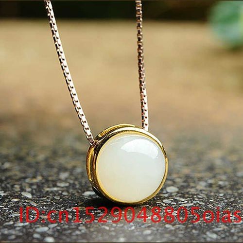 Collier Pendentif En Jade Htian Blanc Naturel, Bijoux Cadeaux Pour Femmes, Amulette  La Mode, Calcdoine En Argent 925