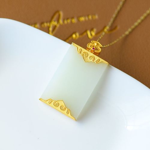 Collier Pendentif En Jade Hetian Naturel Incrust D'argent, Gomtrique Vent Froid Niche Artisanat Charme Unique Marque De Bijoux Pour Femmes