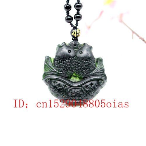 Collier Pendentif En Jade Obsidienne Carpe, Noir Et Vert Naturel, Bijoux Fins, Amulette Sculpte, Breloque  La Mode, Cadeaux Pour Femmes