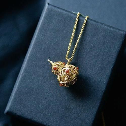 Collier Pendentif En Or Pour Femmes, Artisanat En Or Ancien, Gourde De Tourmaline Rouge Du Sud Naturelle, Bijoux En Argent