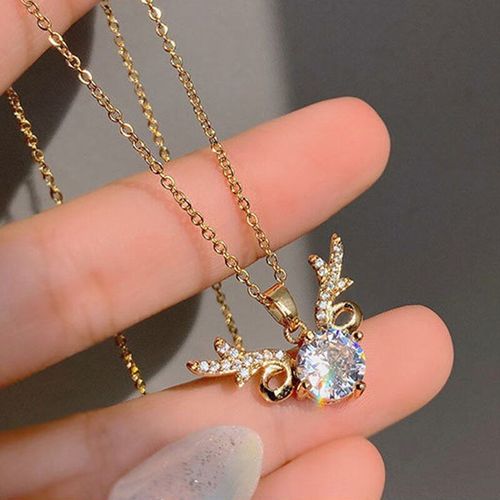 Collier Pendentif En Or Vritable 14k Pour Femmes, Chane En Cristal, En Bois D'lan, De Haute Qualit, En Zircon Aaa, Cadeau Cratif, Nouvelle Mode