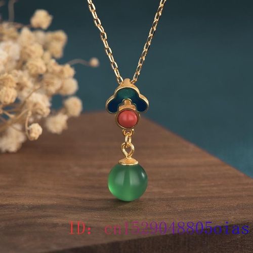 Collier Pendentif En Perles De Jade Vert Pour Femmes, Pierre Naturelle Chinoise, Breloque En Argent 925, Calcdoine, Zircon, Amulette, Cadeau