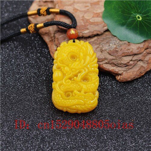 Collier Pendentif En Pierre De Jade Htian Jaune Naturel, Pendentif Dragon Chinois, Bijoux Amulette Sculpte, Cadeaux  La Mode Pour Femmes Et Hommes