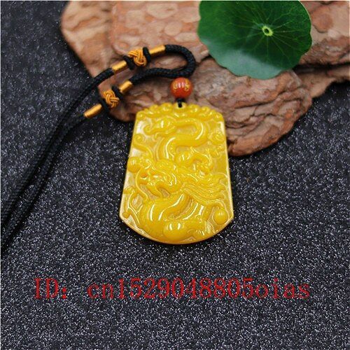 Collier Pendentif En Pierre De Jade Htian Jaune Naturel, Pendentif Dragon Chinois, Bijoux Amulette Sculpte, Cadeaux  La Mode Pour Femmes Et Hommes