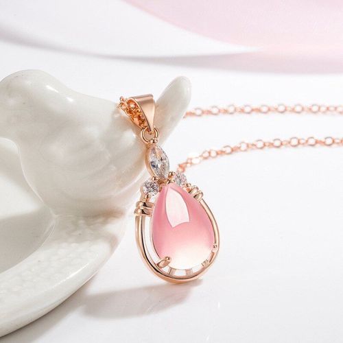Collier Pendentif Goutte D'eau En Jade Rose Pour Femmes, Amulette En Argent 925, Bijoux En Calcdoine, Mode Naturelle, Cadeaux