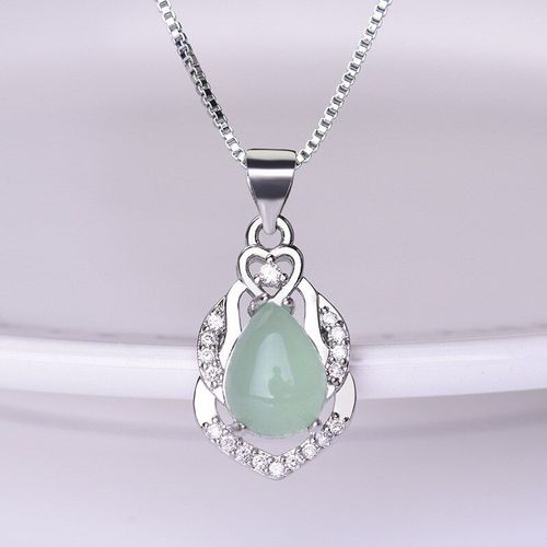 Collier Pendentif Goutte De Jade Vert Clair Naturel, Amulette De Calcdoine En Argent 925, Bijoux De Charme  La Mode, Cadeaux Pour Femmes