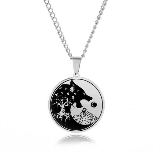 Collier Pendentif Lune Loup En Acier Inoxydable Plaqu Argent Pour Homme, Pendentif Disque, Bijoux De Fte Dcontracts, Cadeau Classique, Tendance De La Mode