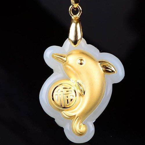 Collier Pendentif Porte-Bonheur En Jade Dor, Amulette, Amoureux, Bijoux En Or, Livraison Directe, Pendentif Hetian En Jade Avec Chane, Cadeau Pour Hommes Et Femmes