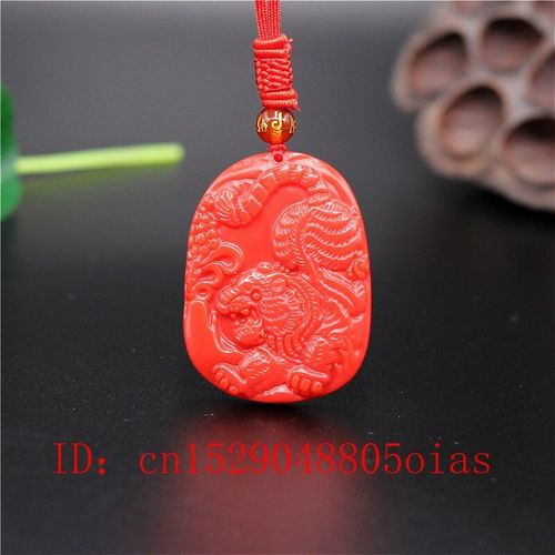 Collier Pendentif Tigre En Pierre De Jade Corail Rouge Naturel, Bijoux En Jade Chinois, Amulette Sculpte, Breloque, Cadeaux  La Mode Pour Femmes Et Hommes