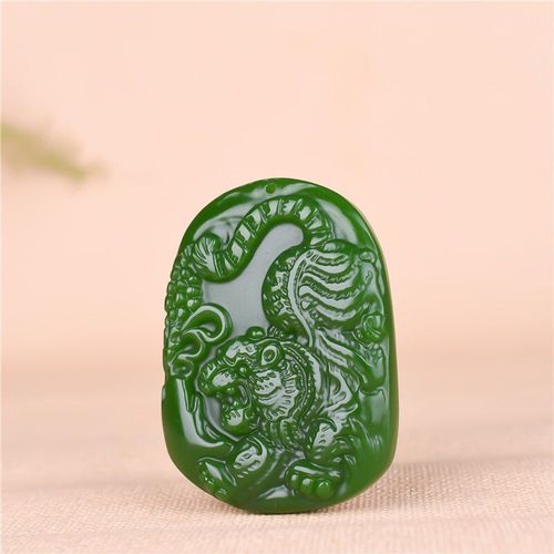 Collier Pendentif Tigre Vert Jade Naturel Chinois, Breloque Sculpte  La Main, Bijoux Amulette  La Mode, Cadeaux Pour Hommes Et Femmes