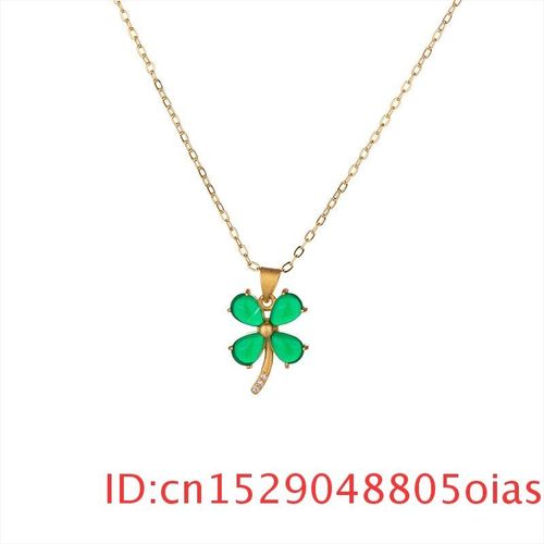 Collier Pendentif Trfle De Jade Vert Naturel, Amulette, Argent 925, Bijoux Calcdoine  La Mode