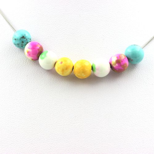 Collier Perles Jaspe Rose Jaune + Turquoise + Jaspe Rose Vert + Jaspe Chaine En Acier Inoxydable.