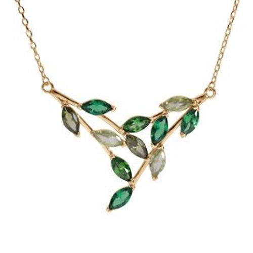 Collier Plaqu Or Forme Pointe Empirrs Vert Clair Et Vert Fonc 40+5cm