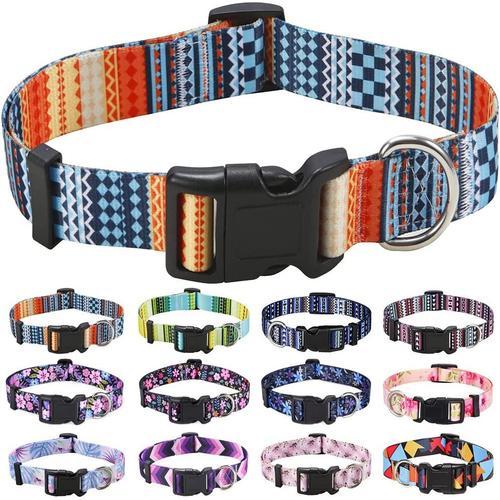 Collier Pour Chien, Motif Tendance Avec Boucle  Dgagement Rapide, Bohme, Fleur, Gomtrique, Tribal Design, Collier Classique, Pour Petits, Moyens Et Grands Chiens?Orange De Bohme,S?