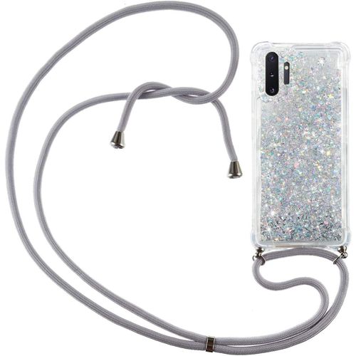 Collier Pour Samsung Galaxy Note10/Note10 5g Coque,Glitter Liquide Collier Tlphone Portable Avec Cordon Quicksandstransparente Antichoc tui Housse Rglable Tlphone Lanyard Case-Argent