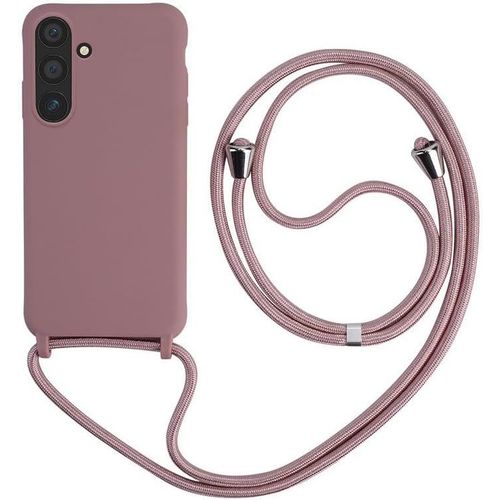 Collier Pour Samsung Galaxy S24 Plus Coque Silicone Liquide Bumper Housse Galaxy S24 Plus Laniere Avec Cordon Reglable Longueur Chaine Lanyard Case Housse Etui Pour Samsung S24 Plus, Or Rose