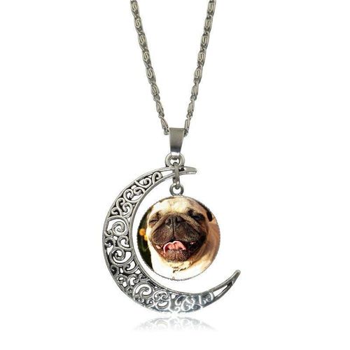 Collier Ras Du Cou Avec Pendentif En Forme De Croissant De Lune Pour Enfants, Mignon, Chien Sharpei, Bijoux Avec Perles En Verre Plaqu Argent