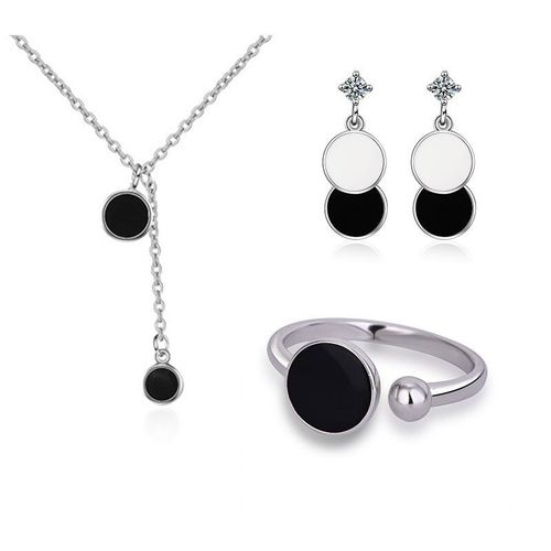 Collier Rond + Boucles D'oreilles + Bague Pour Femmes, Ensemble De Bijoux Corens, Argent Sterling 925, poxy Simple, Noir