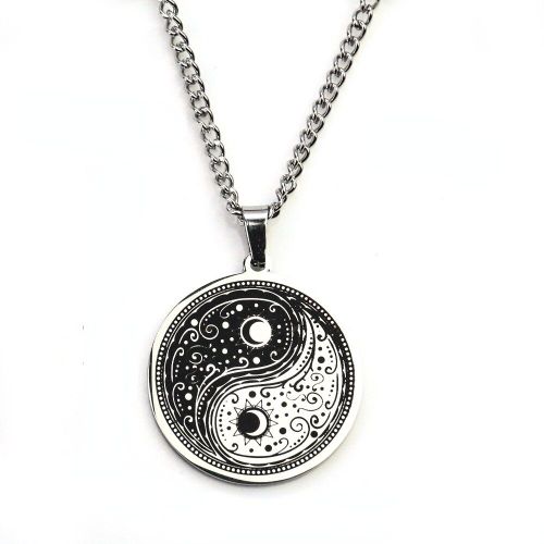 Collier Rond En Acier Inoxydable, Hip-Hop, Yin-Yang Chinois, Blanc, Noir, Soleil, Lune, Chakra, Gomtrie Sacre, Chane Pendentif, Bijoux