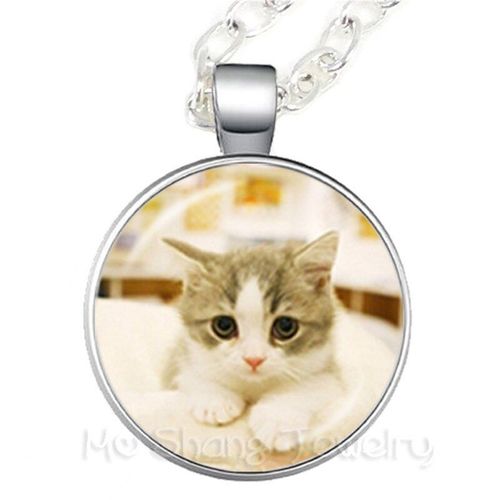 Collier Rond En Forme De Chat Noir Pour Femmes, 25mm, Cabochon Avec Dme En Verre, Pendentif Animal Fait  La Main, Mode, Bijoux, Cadeau Cratif